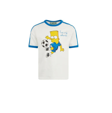 Mc2 Saint Barth T-Shirt da Bambino in Cotone Bianco con Stampa Bart Soccer Edizione Speciale dei Simpson