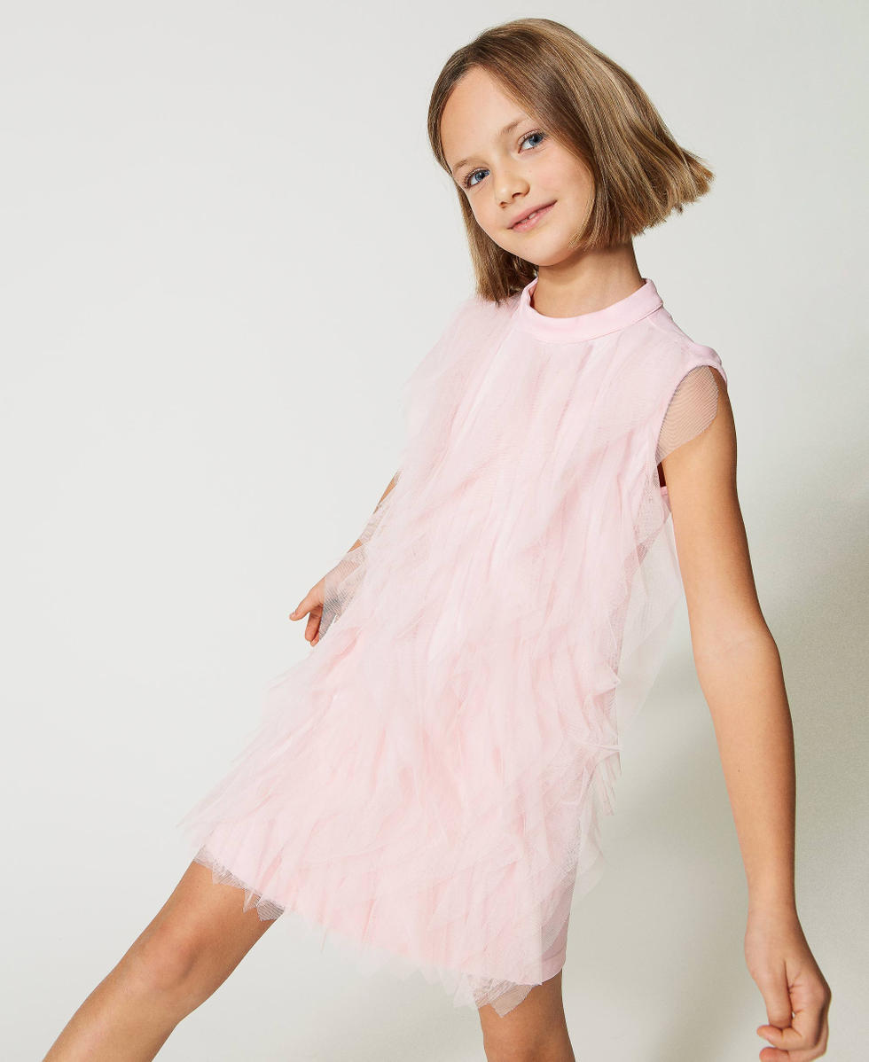 Organza Twin Set Outlet Bambina Fitted Dress With Organza Sleeves