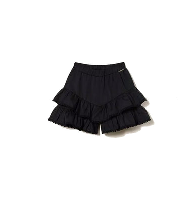 TWINSET Shorts nero con balze e pompon