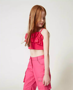 TWINSET top fucsia con volant in popeline