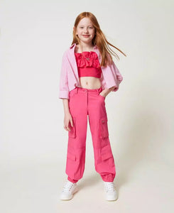 TWINSET top fucsia con volant in popeline