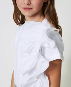 TWINSET T-shirt bianca con volant asimmetrico