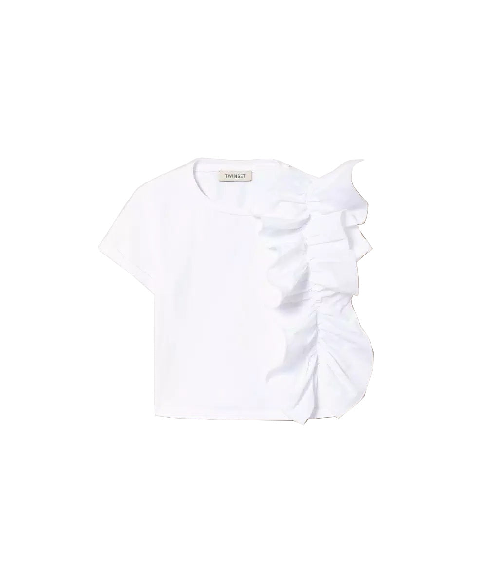 TWINSET T-shirt bianca con volant asimmetrico