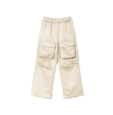 TWINSET Pantalone beige in raso con tasche utility