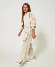 Carica l&#39;immagine nel visualizzatore di Gallery, TWINSET Pantalone beige in raso con tasche utility
