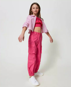 TWINSET Pantalone fucsia cargo in popeline