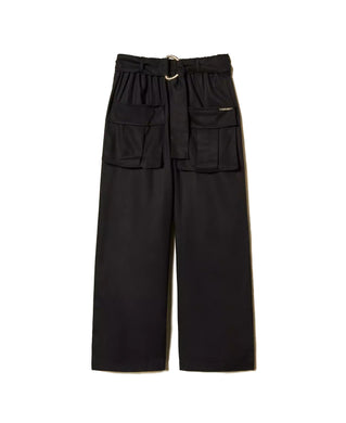 Twinset Pantaloni Neri con Tasche Utility e Cintura 10 Anni