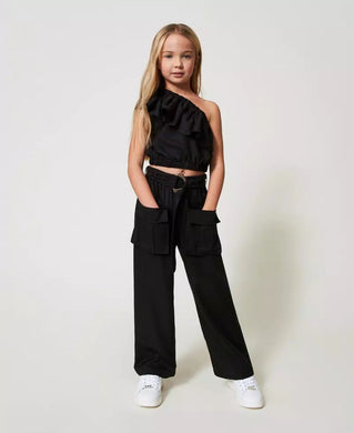 Twinset Pantaloni Neri con Tasche Utility e Cintura