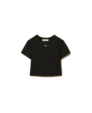 Twinset T-Shirt Nera con Oval T e Cut-out