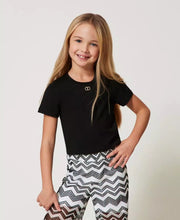 Carica l&#39;immagine nel visualizzatore di Gallery, Twinset T-Shirt Nera con Oval T e Cut-out