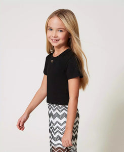 Twinset T-Shirt Nera con Oval T e Cut-out
