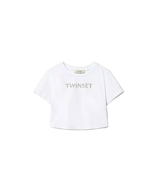 Twinset T-Shirt Bianca Cropped con Logo