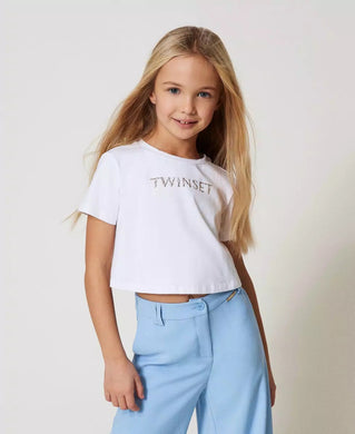 Twinset T-Shirt Bianca Cropped con Logo