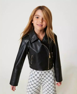Twinset Giacca Chiodo Nero Effetto Pelle
