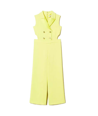 Twinset Tuta Giallo Fluo in crêpe e Raso con Cut-out. Taglia 14-16 anni Sconto 50%