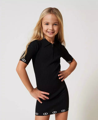Twinset Abito Nero Corto a Polo in Maglia