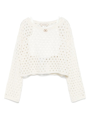 Twinset Maglia Traforata con Canotta, Beige Chiaro