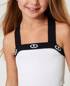 Twinset Top Corto in Maglia a Coste Bianco e Nero