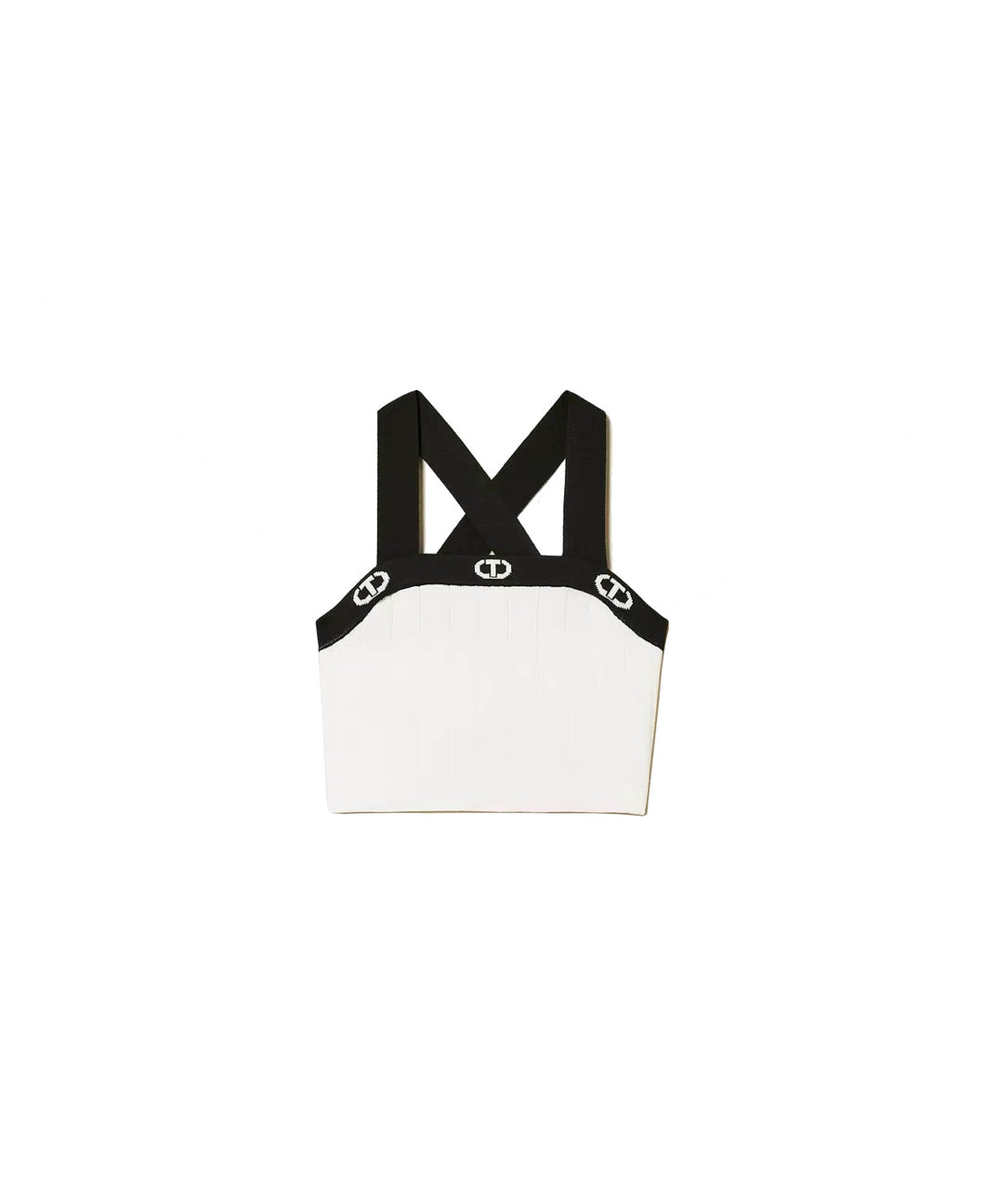 Twinset Top Corto in Maglia a Coste Bianco e Nero