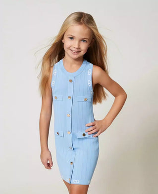Twinset Abito Celeste in Maglia Fitted con Oval T