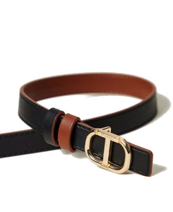 Twinset Cintura Reversibile Marrone e Nera con Oval T