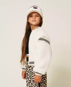 TWINSET Bomber in faux fur con costine rigate