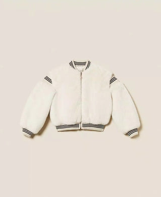 TWINSET Bomber in faux fur con costine rigate