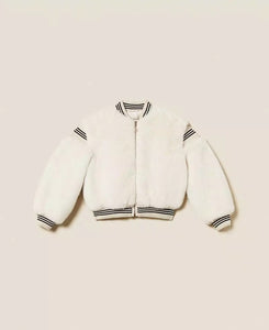 TWINSET Bomber in faux fur con costine rigate