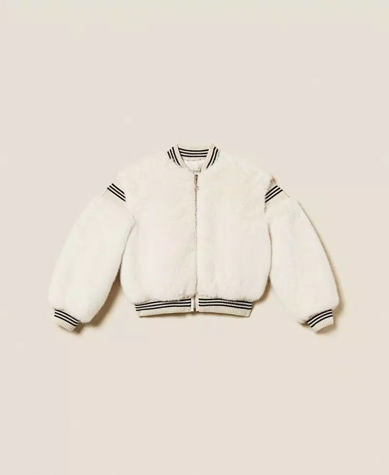 TWINSET Bomber in faux fur con costine rigate