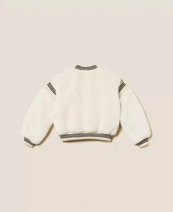 TWINSET Bomber in faux fur con costine rigate