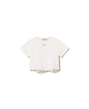 Carica l'immagine nel visualizzatore di Gallery, TWINSET T-shirt bianca con pizzo e logo