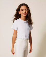 Carica l'immagine nel visualizzatore di Gallery, TWINSET T-shirt bianca con pizzo e logo
