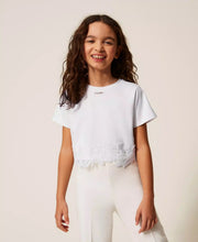 Carica l'immagine nel visualizzatore di Gallery, TWINSET T-shirt bianca con pizzo e logo