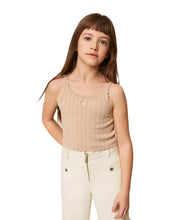Carica l'immagine nel visualizzatore di Gallery, TWINSET Top beige cropped in maglia a costine - Junior &amp; Co.it