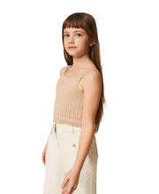 Carica l'immagine nel visualizzatore di Gallery, TWINSET Top beige cropped in maglia a costine - Junior &amp; Co.it