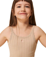 Carica l'immagine nel visualizzatore di Gallery, TWINSET Top beige cropped in maglia a costine - Junior &amp; Co.it