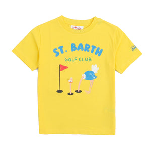 T-Shirt bambino, Saint Barth, Gialla Stampa Struzzo Golf Club