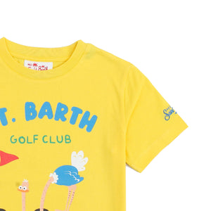 T-Shirt bambino, Saint Barth, Gialla Stampa Struzzo Golf Club