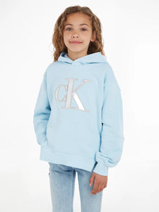 CALVIN KLEIN JEANS Felpa celeste con logo argento taglio relaxed