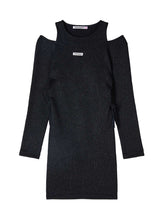 Load image into Gallery viewer, PATRIZIA PEPE Abito Nero in Lurex Effetto Doppio Capo taglia 10 - 12 Anni Sconto 30% - Junior &amp; Co.it