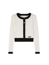Load image into Gallery viewer, PATRIZIA PEPE Maglia Cardigan a Costine Bicolor Bianco con Bordi Neri taglia 10 - 12 -16 Anni Sconto 30% - Junior &amp; Co.it