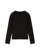 Load image into Gallery viewer, PATRIZIA PEPE Black Long Sleeve T-Shirt with Black Rhinestone Fly Logo