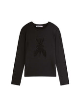 Load image into Gallery viewer, PATRIZIA PEPE Black Long Sleeve T-Shirt with Black Rhinestone Fly Logo
