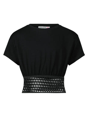 Patrizia Pepe t-shirt nera con elastico effetto uncinetto
