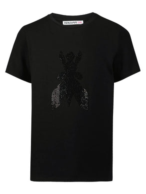 Patrizia Pepe t-shirt nera con logo in strass