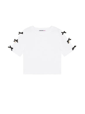 PATRIZIA PEPE T-Shirt Bianca con Fiocchi su Maniche