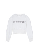 Load image into Gallery viewer, PATRIZIA PEPE Felpa Cropped Bianca con Scritta con Strass sul Davanti taglia 8 - 10 anni Sconto 30% - Junior &amp; Co.it
