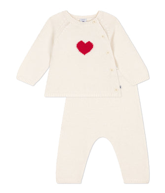 PETIT BATEAU completo in tricot di lana e cotone con motivo a cuore