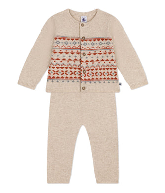 PETIT BATEAU completo in tricot jacquard beige Scontato del 50%