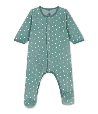 PETIT BATEAU pagliaccetto in ciniglia verde stampa stelle